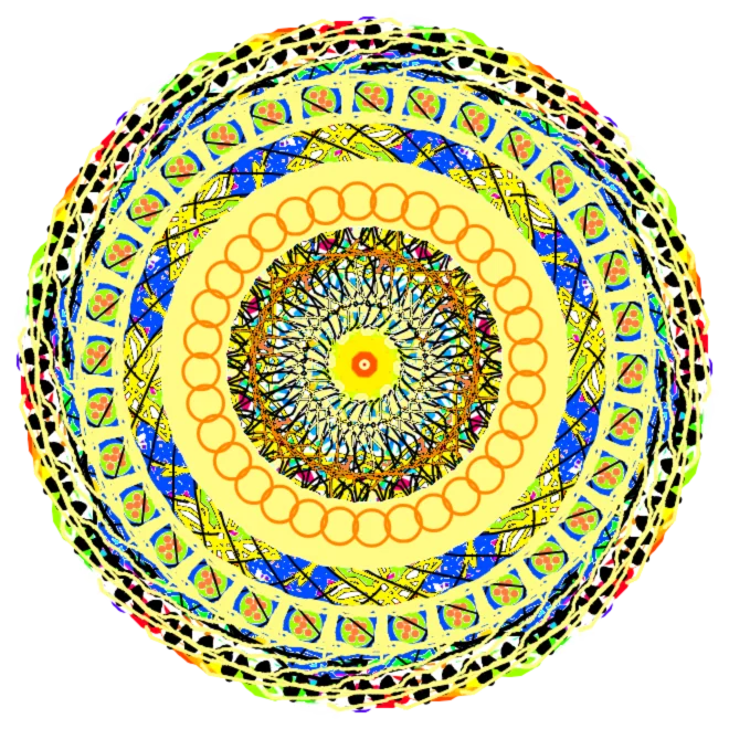 Intricate circular mandala in yellow, green, blue, and red
